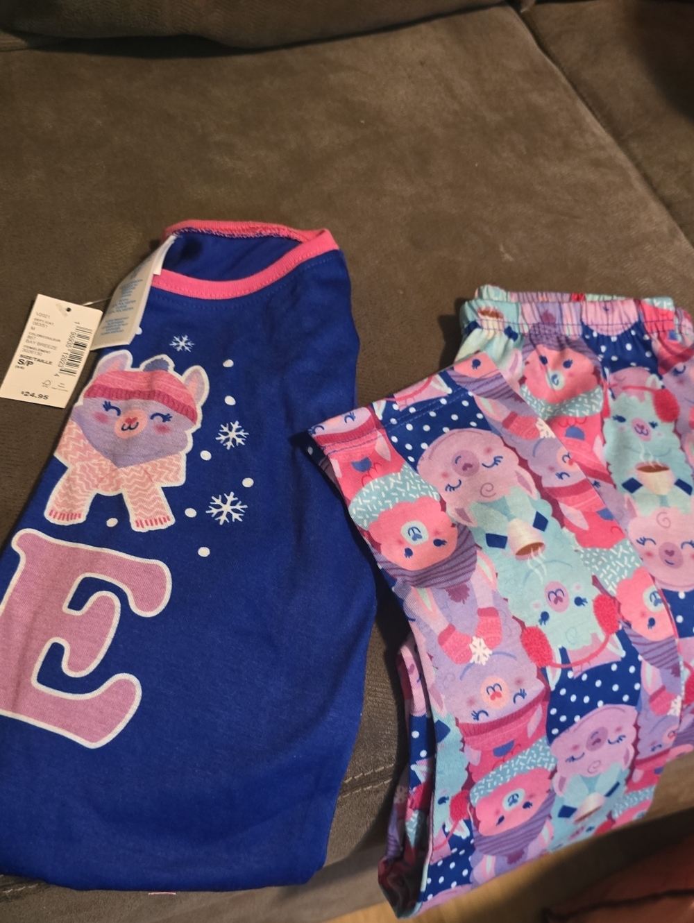 Childrens Place Blue and Pink Llama Pajama Set